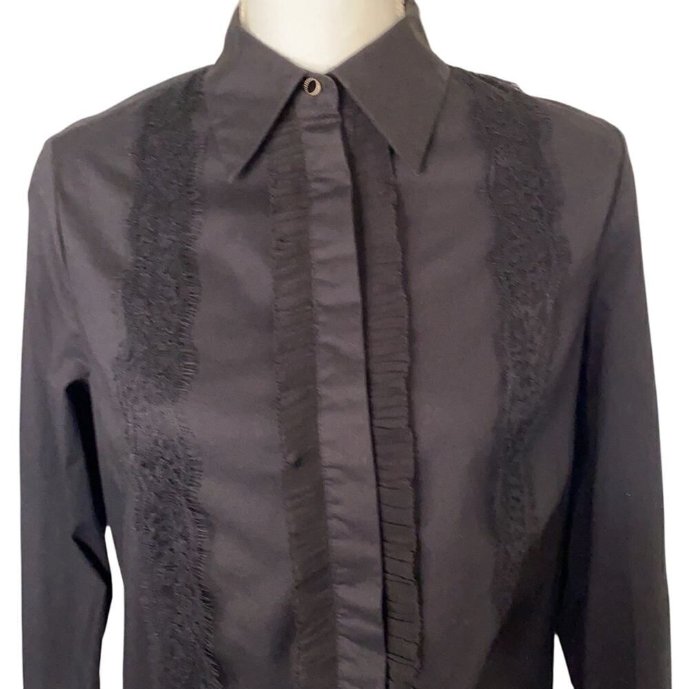 Laundry by Shelli Segal Women’s Size 4 Black Lace Long Sleeve Hidden Button Top